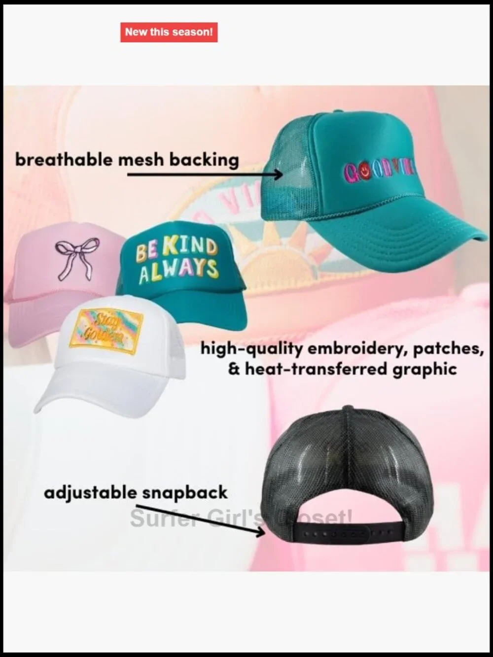 Foam Trucker Hat - Adjustable Snapback - Embroidered Mesh Netting